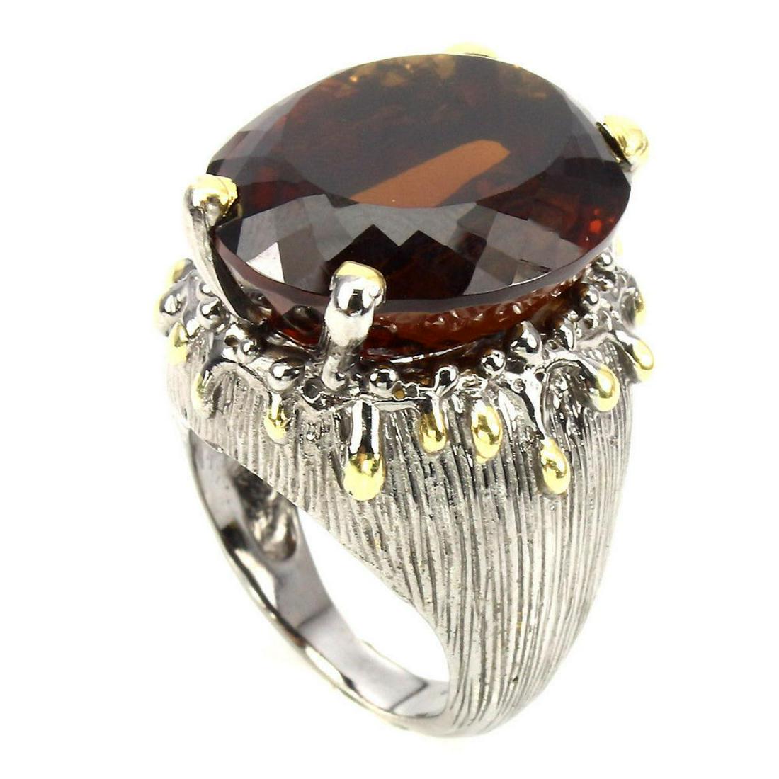 Handmade Oval 23x19mm Cognac Quartz 2 Tone Ring (1 of 3)