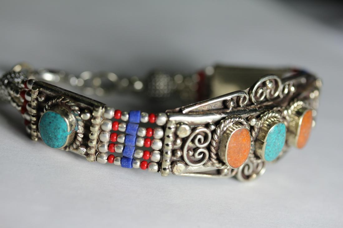 Tibet Hand Made Turquoise & Coral Bracelet (1 of 1)