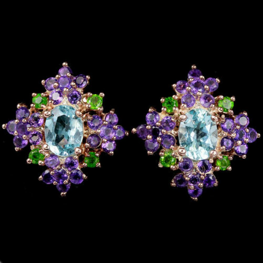 Natural SKY BLUE TOPAZ, AMETHYST Earrings: REAL AAA SKY BLUE TOPAZ CHROME DIOPSIDE 925 SILVER EARRING 14K PINK GOLD COATING; STONE SHAPEOVAL & ROUNDSTONE DIMENSION8 X 6 MM. , 2.5 MM. & 2.2 MM.ITEM WEIGHT7 GRAMCOLORMULTI COLORCLARITYIF, VVS - V