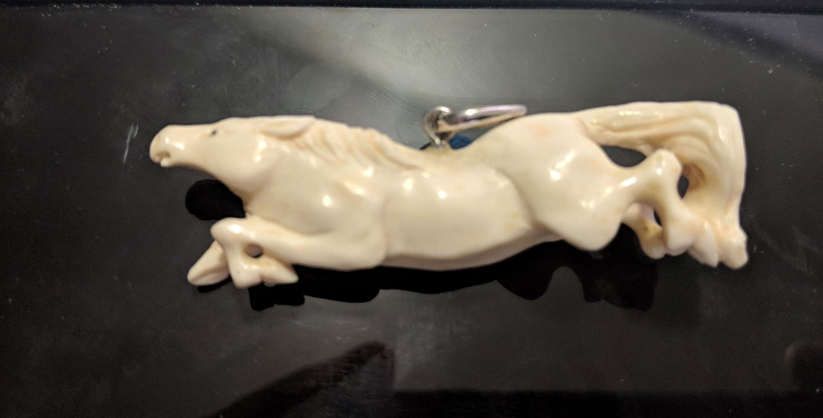 Hand Carved Antler 3D Running Horse Pendant (1 of 1)
