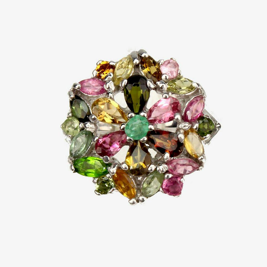 Natural Emerald & Fancy Tourmaline Ring (1 of 3)