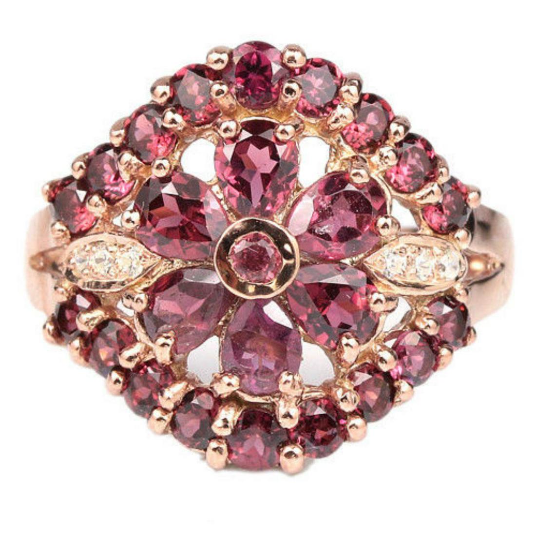 NATURAL PURPLISH PINK RHODOLITE Flower Ring (1 of 1)