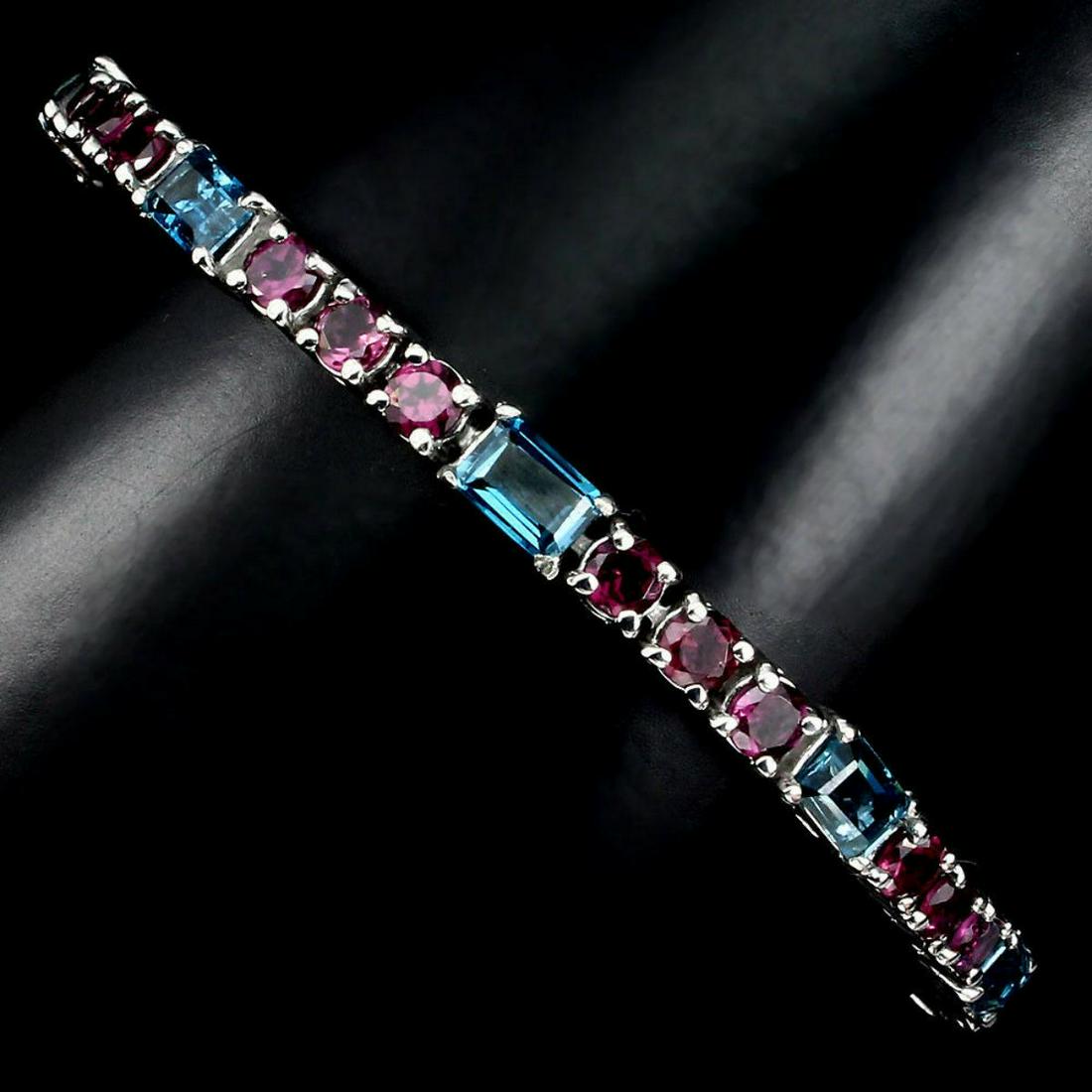 Natural London Blue Topaz & Rhodolite Bracelet (1 of 3)