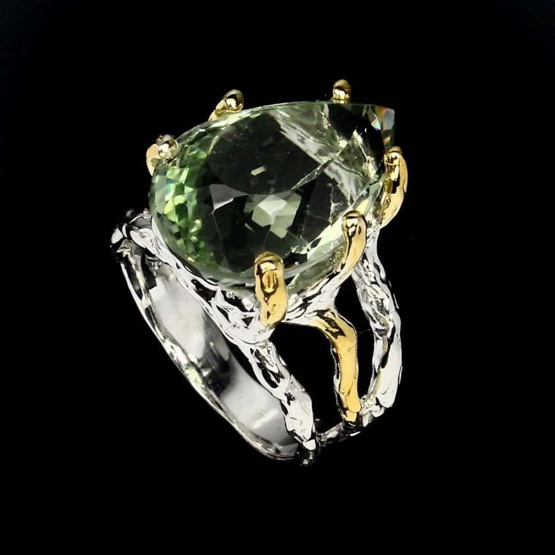 Natural Green Amethyst Two Tone Ring (1 of 3)