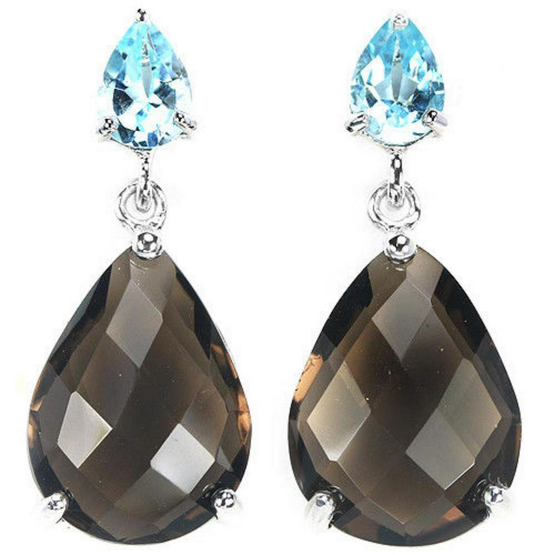NATURAL SMOKY QUARTZ & SKY BLUE TOPAZ Earrings (1 of 1)