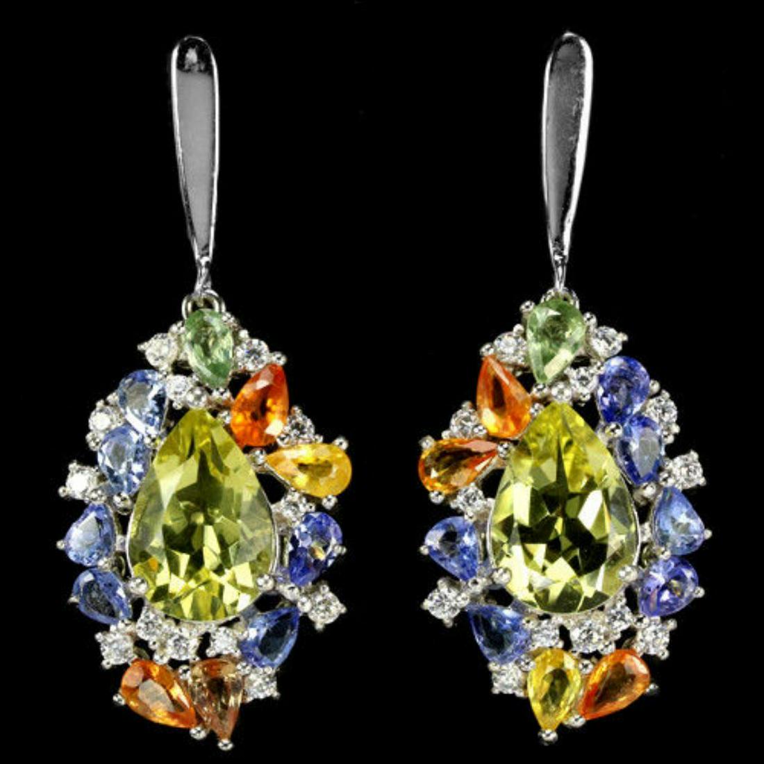 Natural 12X8 MM. AAA QUARTZ TANZANITE SAPPHIRE Earrings (1 of 2)