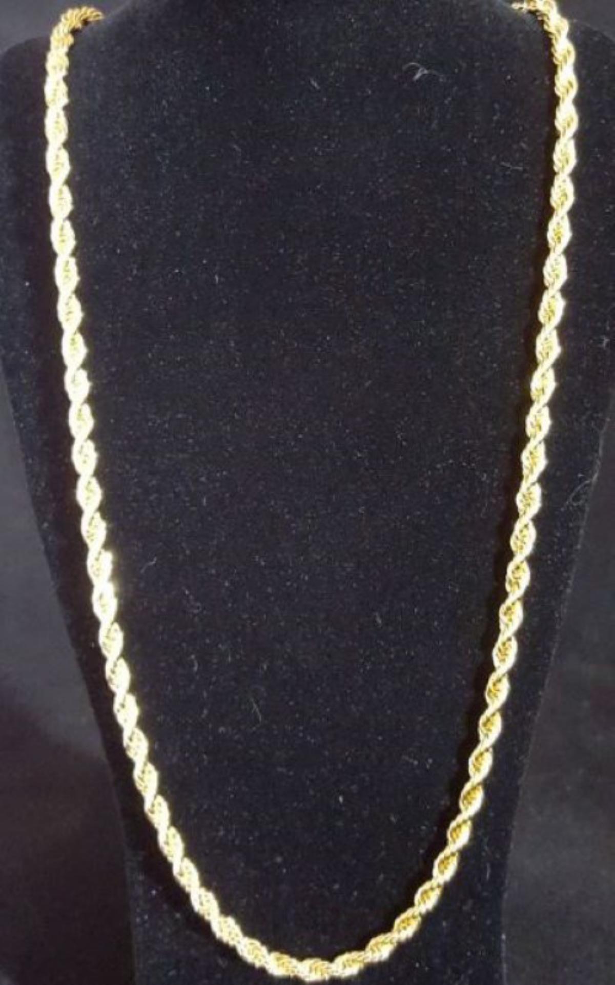 AWESOME 14 Kt. GOLD PLATED ROPE CHAIN.: AWESOME 14 Kt. GOLD PLATED ROPE CHAIN.THIS CHAIN IS 24" LONG AND 3 mm. THICK. APPROX 23 GRAMS. SHOWS LIKE SOLID GOLD WITHOUT THE SOLID GOLD PRICE. GET READY FOR THE COMPLIMENTS ON THIS ONE.