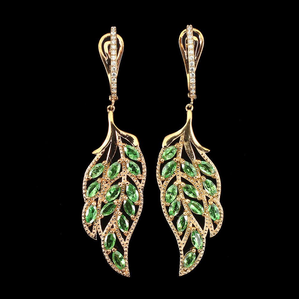 Natural Marquise Green Tsavorite Garnet Leaf Earrings (1 of 1)