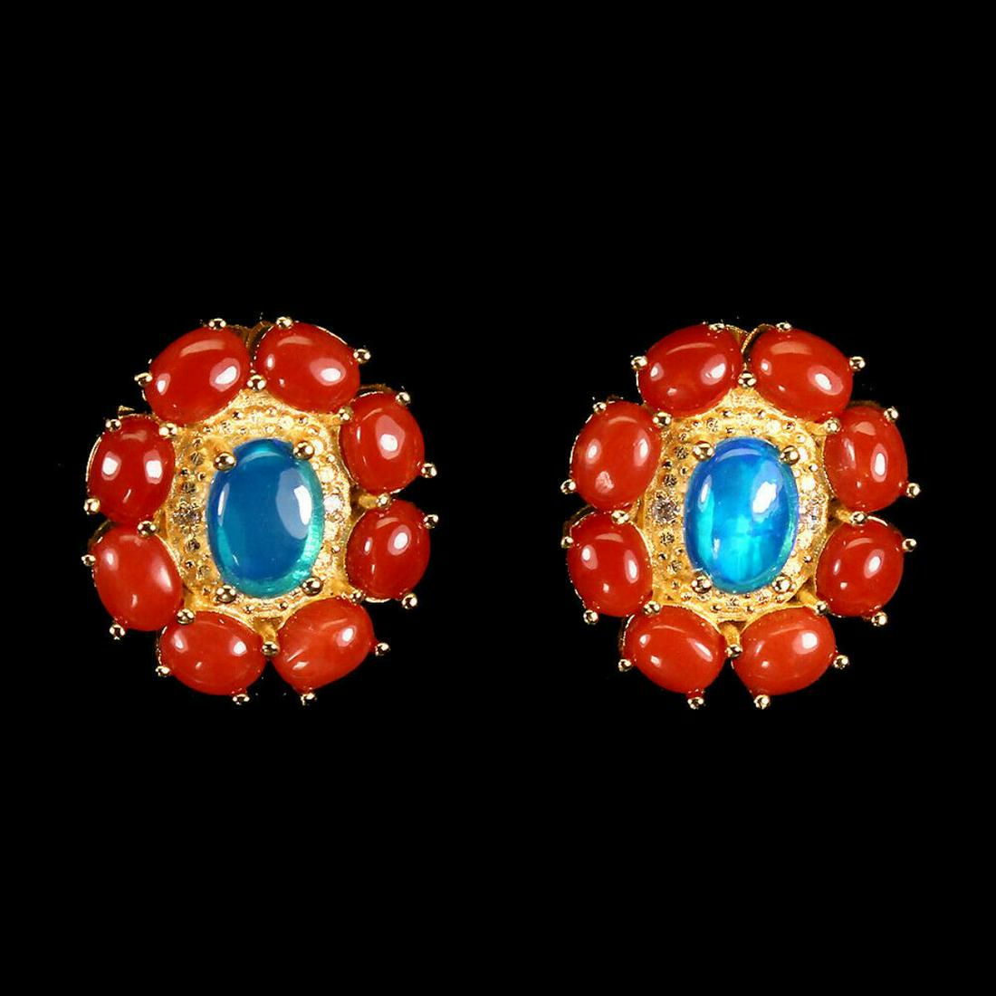 Natural Blue Opal & Italian Coral Earrings (1 of 1)
