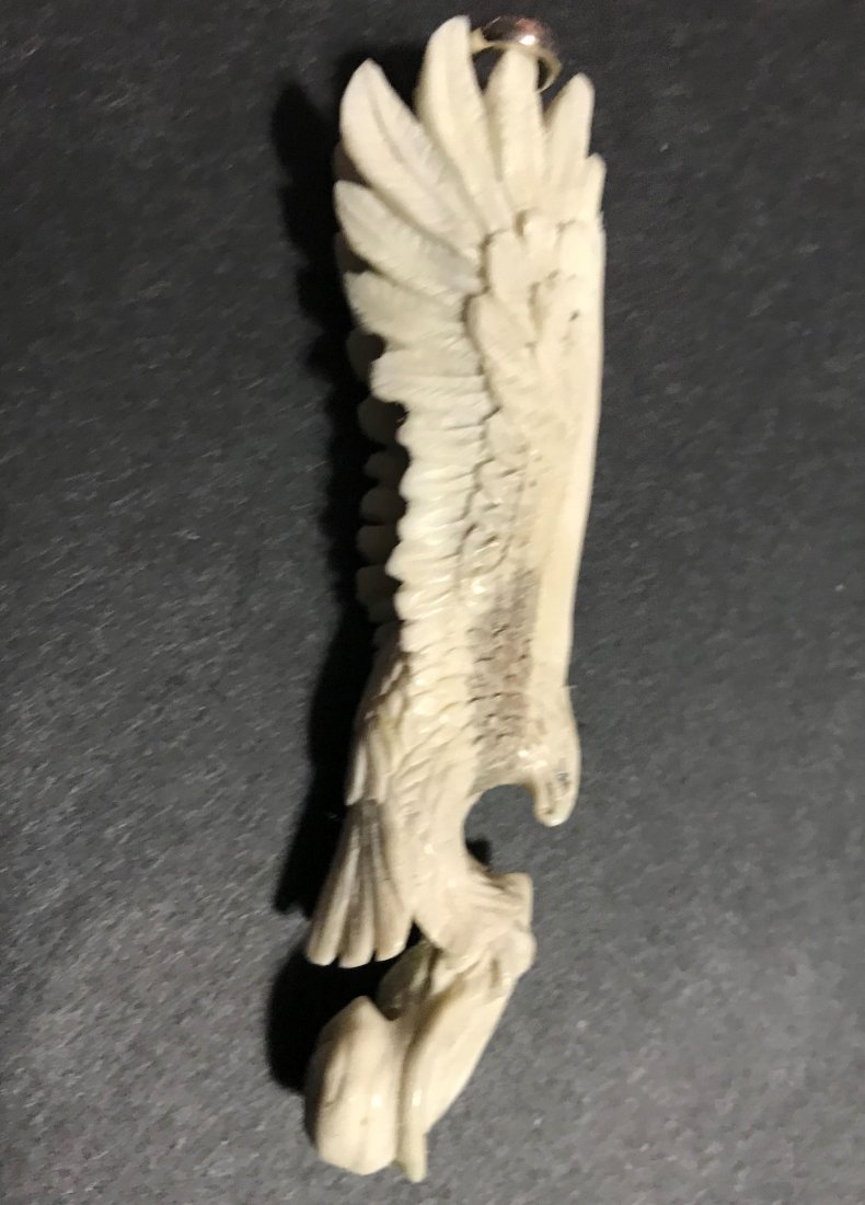 Hand Carved Antler 3D Hunting Eagle Pendant (1 of 1)
