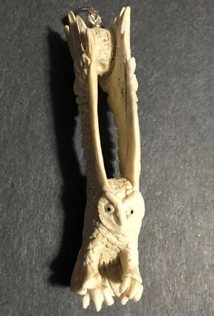 Hand Carved Antler 3D Owl Pendant (1 of 4)