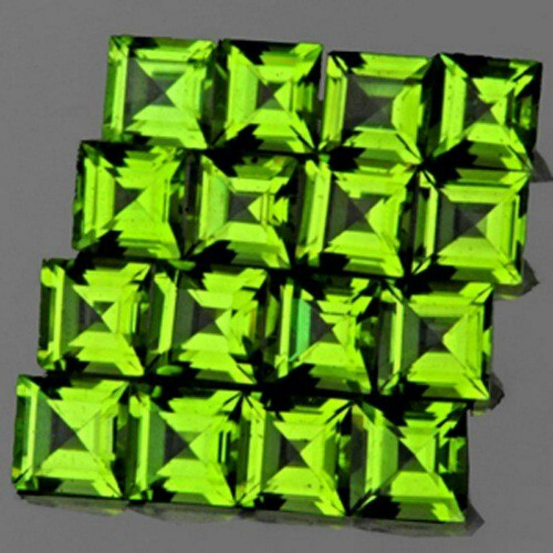 Natural AAA Green Peridot 16 Pcs {Flawless-VVS1}: Natural Peridot; SHAPE : Square; SIZE ( L x W x D ): 3.00 mm; QUANTITY : 16 pieces ( Perfectly Matched Set ) COLOR : AAA Green ; ; CLARITY : IF-VVS1 (BEST QUALITY) ORIGIN : PAKISTAN; HARDNESS : 7; LUS