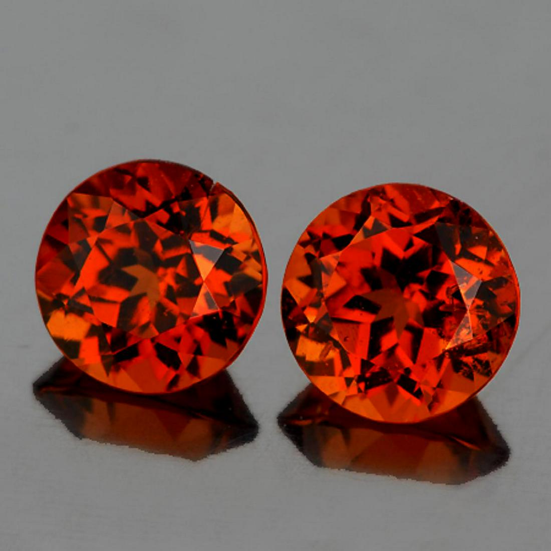 Natural Mandarin Orange Spessartite Garnet Pair - FL: Natural Spessartite Garnet........ SHAPE : Round ; SIZE ( L x W x D ) : 4.50 mm; QUANTITY : 2 pieces ( Perfectly Matched Pair ) COLOR : Deep Mandarin Orange ; CLARITY : IF-VVS; ORIGIN : Nigeria; HARDN