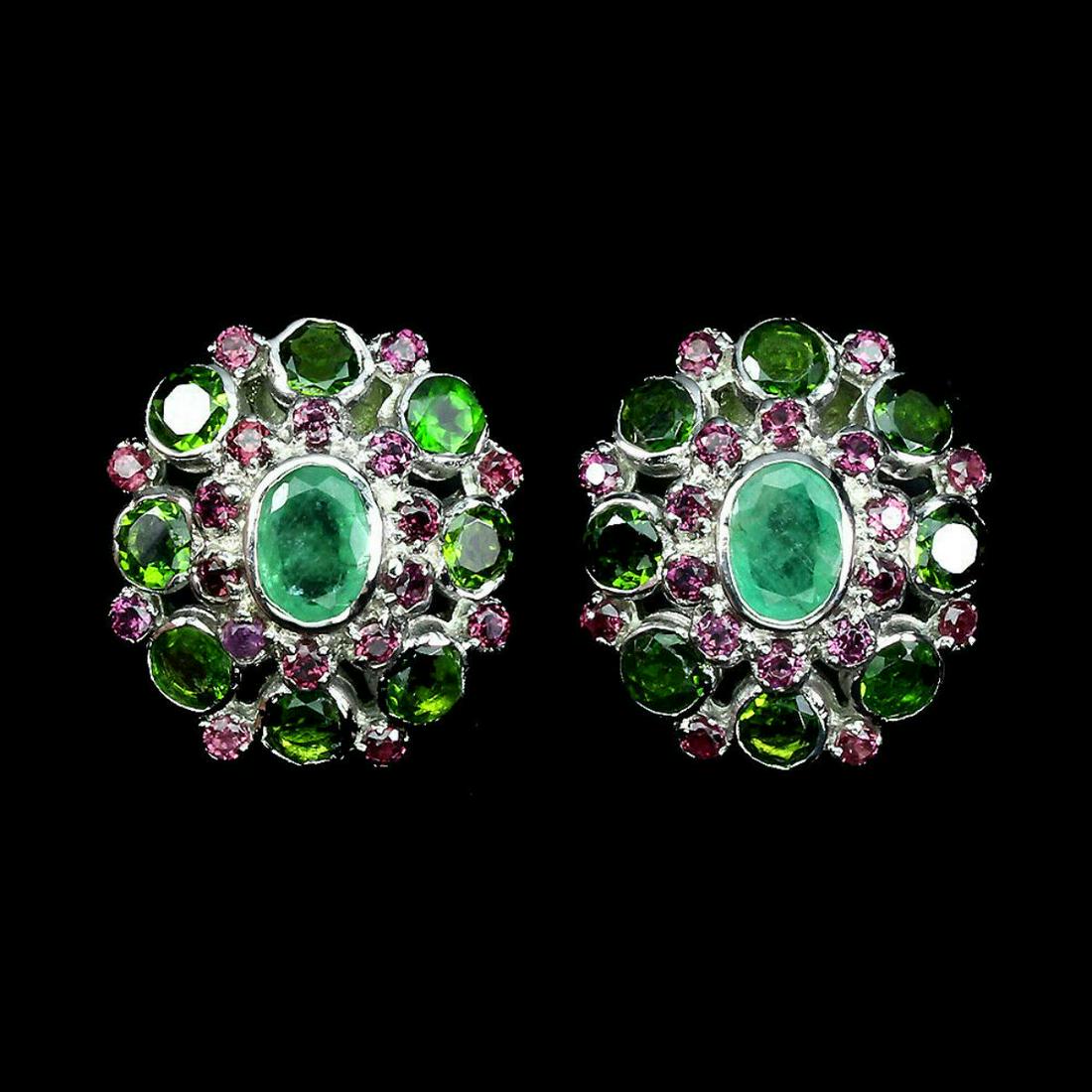Natural Emerald Chrome Diopside Rhodolite Earrings (1 of 1)