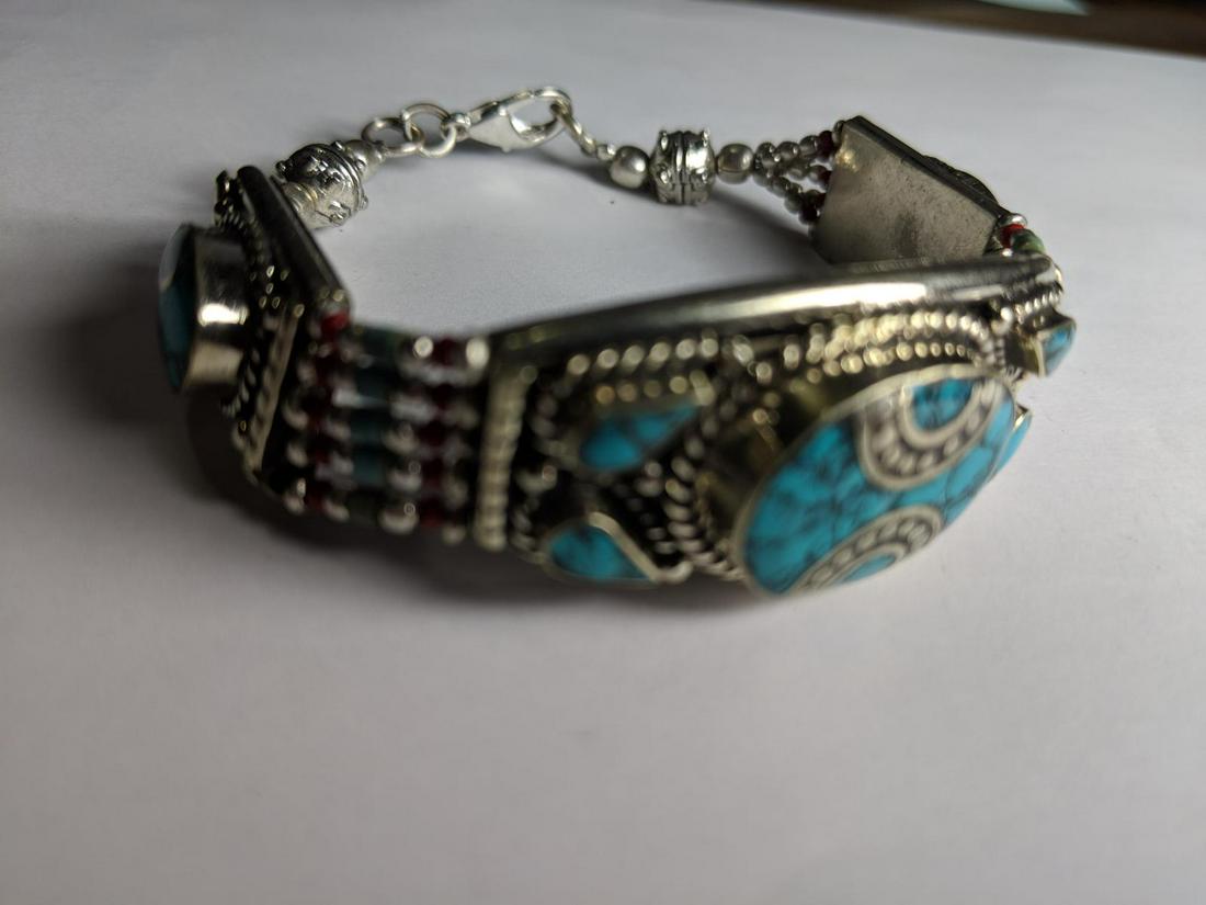 Tibet Hand Made Turquoise & Coral Bracelet (1 of 1)