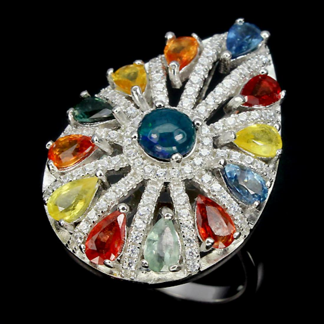 Natural Black Opal & Fancy Sapphire Ring (1 of 1)