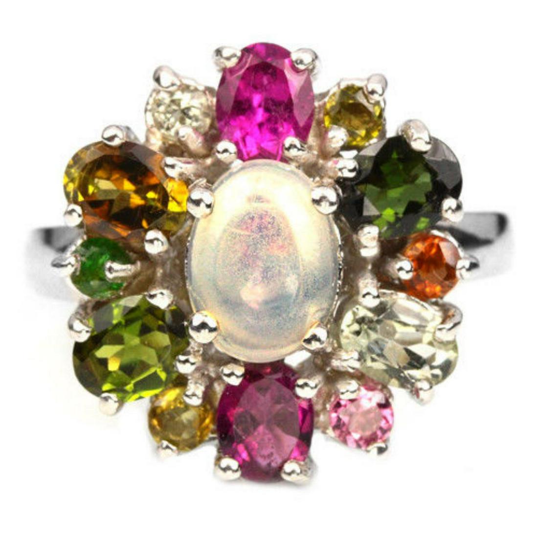 NATURAL WHITE OPAL & MULTI COLOR TOURMALINE Ring (1 of 2)