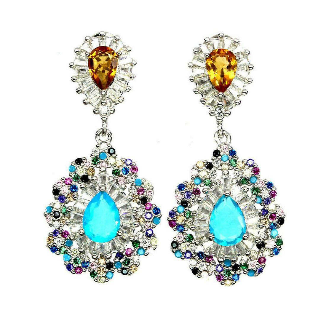 Natural Ethopian Blue Opal & Citrine Earrings (1 of 1)