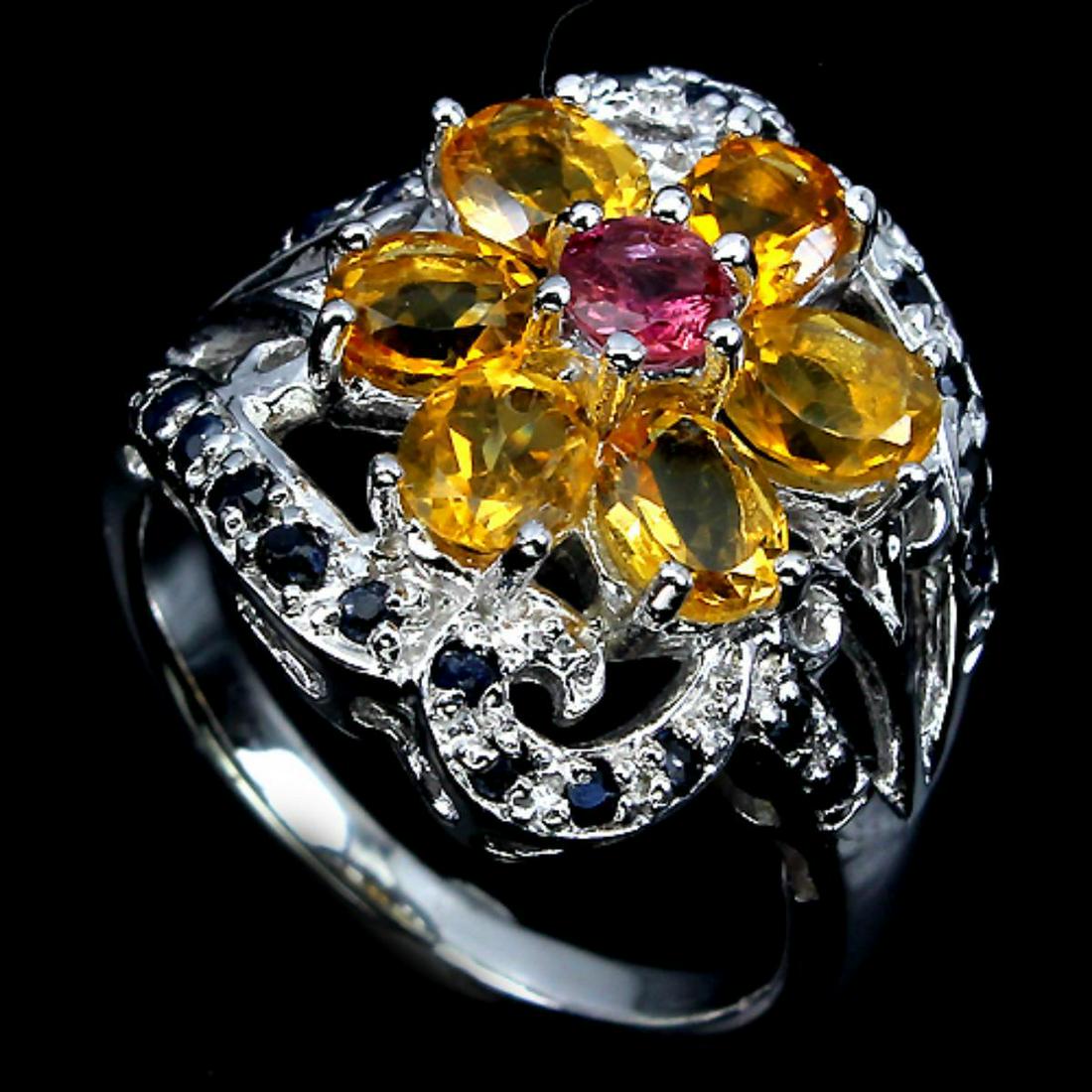 Natural Rhodolite Citrine & Sapphire Ring (1 of 1)