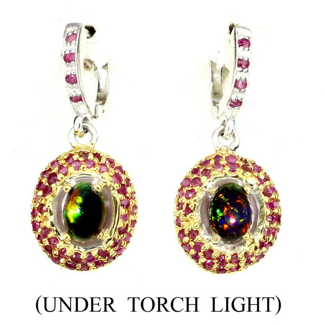 Natural Handmade Rainbow Black Opal & Red Ruby Earrings (1 of 1)