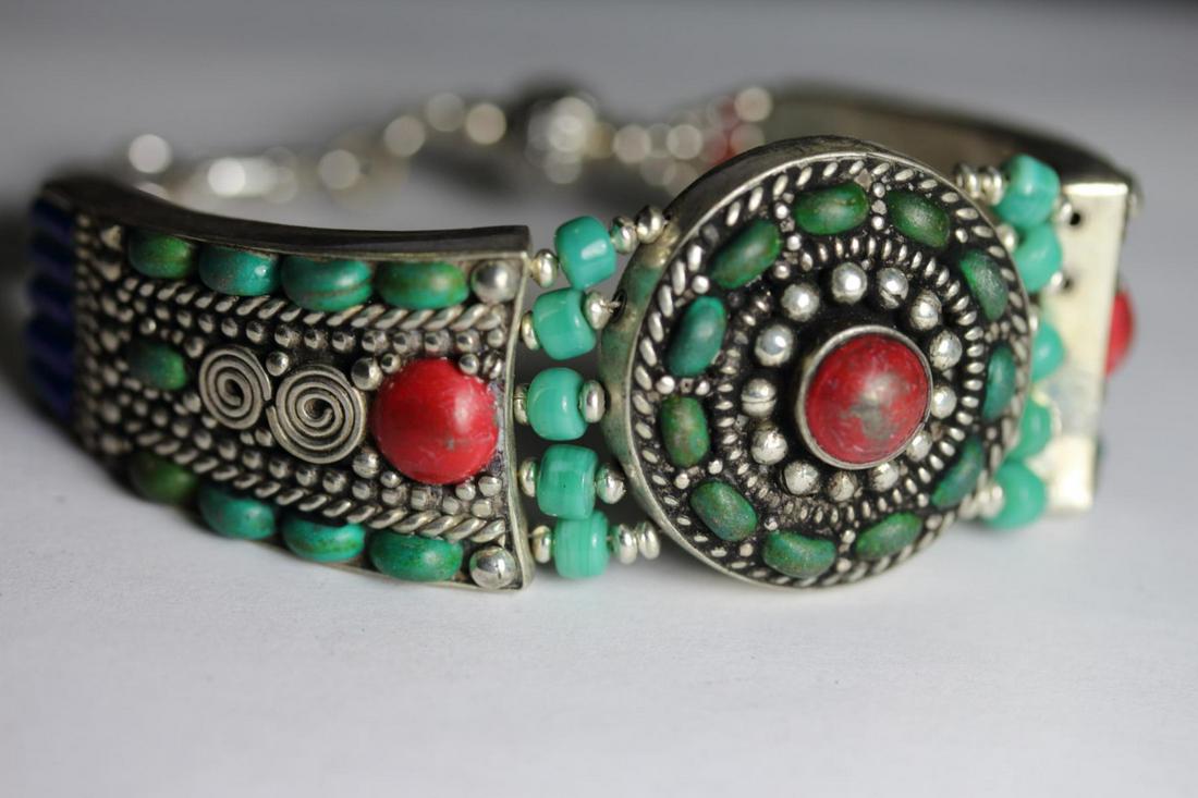 Tibet Hand Made Turquoise & Coral  Bracelet (1 of 1)