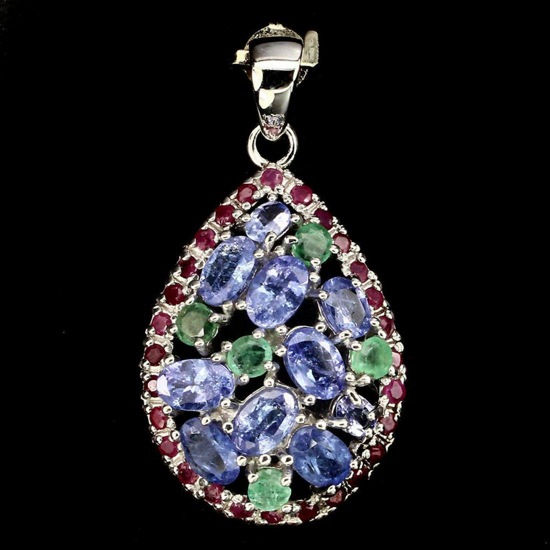Natural Blue Tanzanite Emerald & Ruby Pendant (1 of 1)