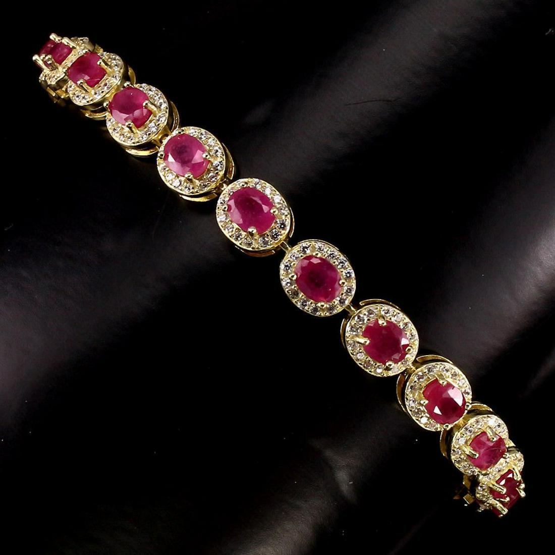 Genuine Oval 5x4mm Top Rich Red Pink Ruby Bracelet (1 of 2)