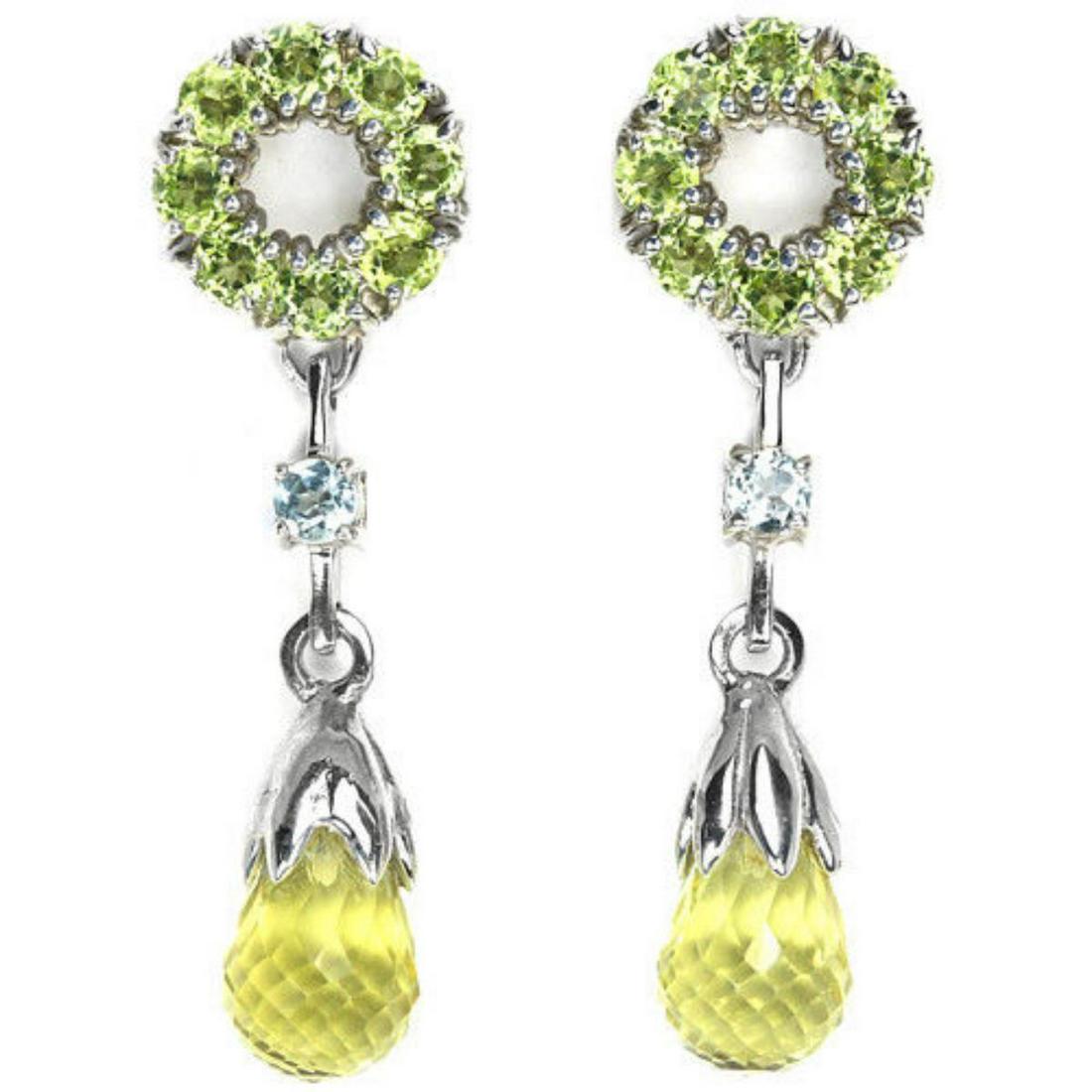 Natural LEMON QUARTZ SKY BLUE TOPAZ PERIDOT Earrings (1 of 1)
