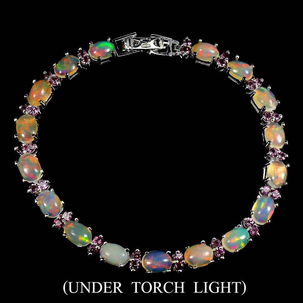 Natural White Opal & Rhodolite Garnet Bracelet (1 of 3)