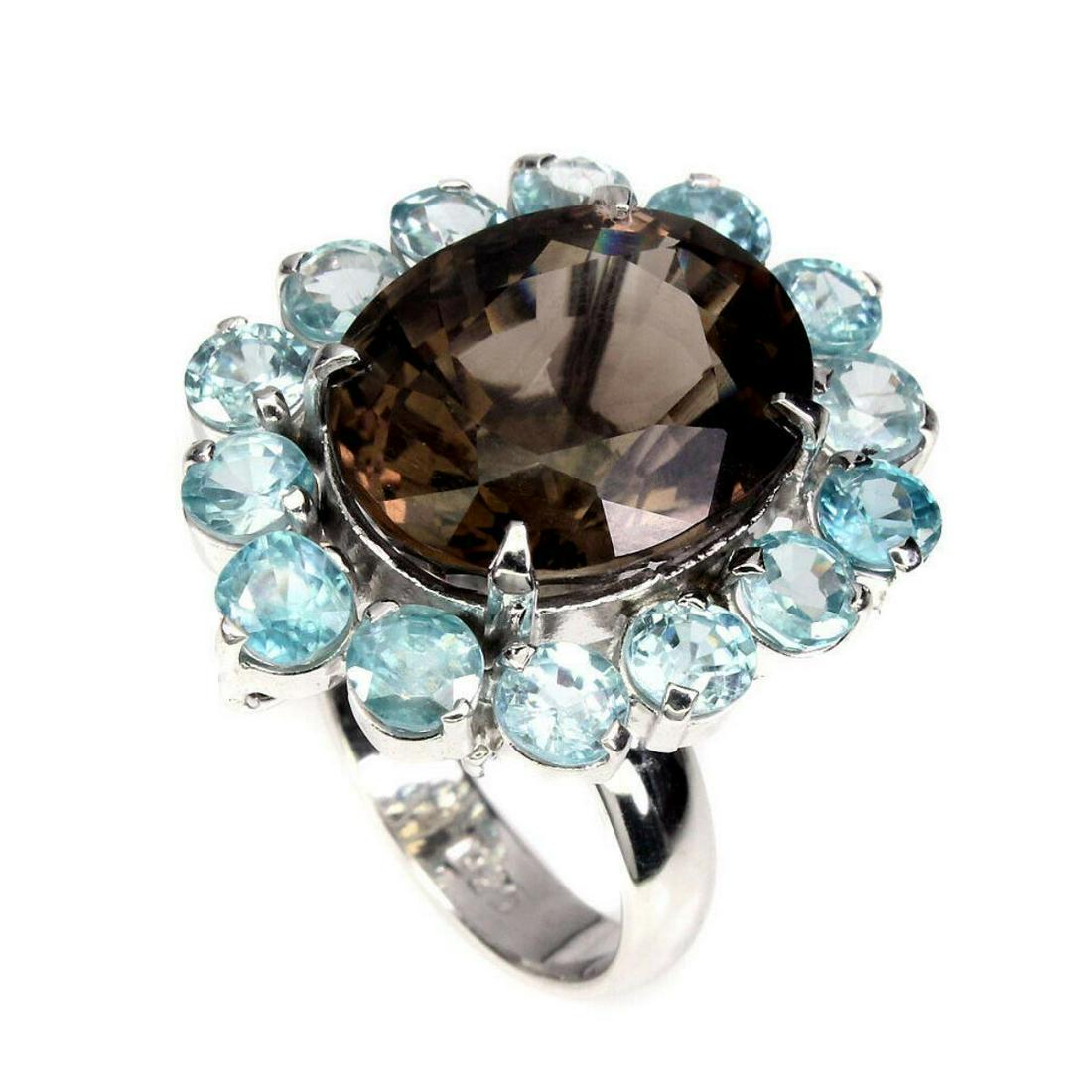 Natural  Smoky Quartz 18x15mm & Topaz Ring (1 of 1)