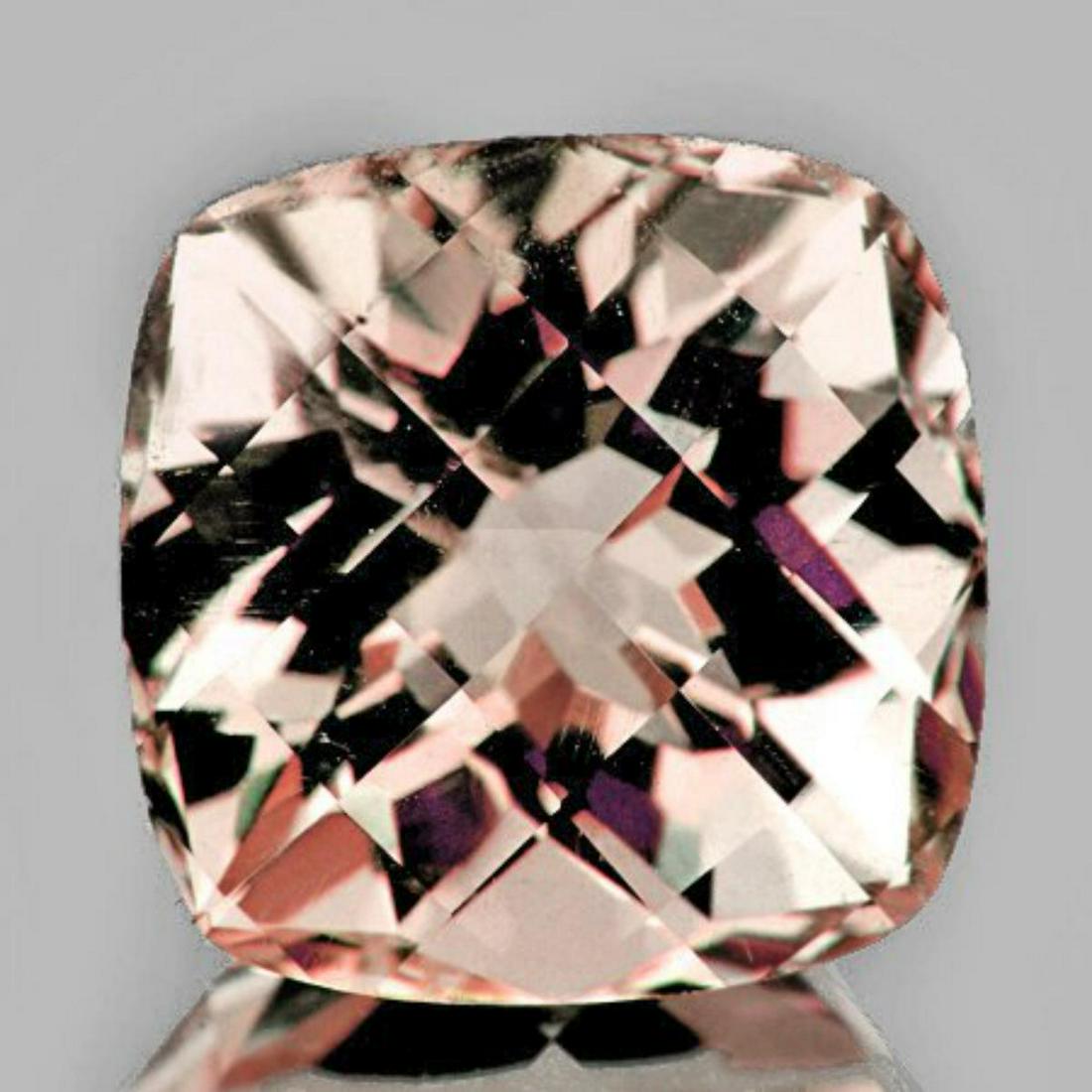 Natural Peach Pink Morganite [Flawless-VVS]: Natural Morganite; WEIGHT : 1.36 cts SHAPE : Cushion Checker; SIZE ( L x W x D ) : 7.11 x 4.64 mm; QUANTITY : 1 piece; COLOR : Peach Pink ; CLARITY : Flawless-VVS; ORIGIN : Brazil; HARDNESS : 8; LUSTE