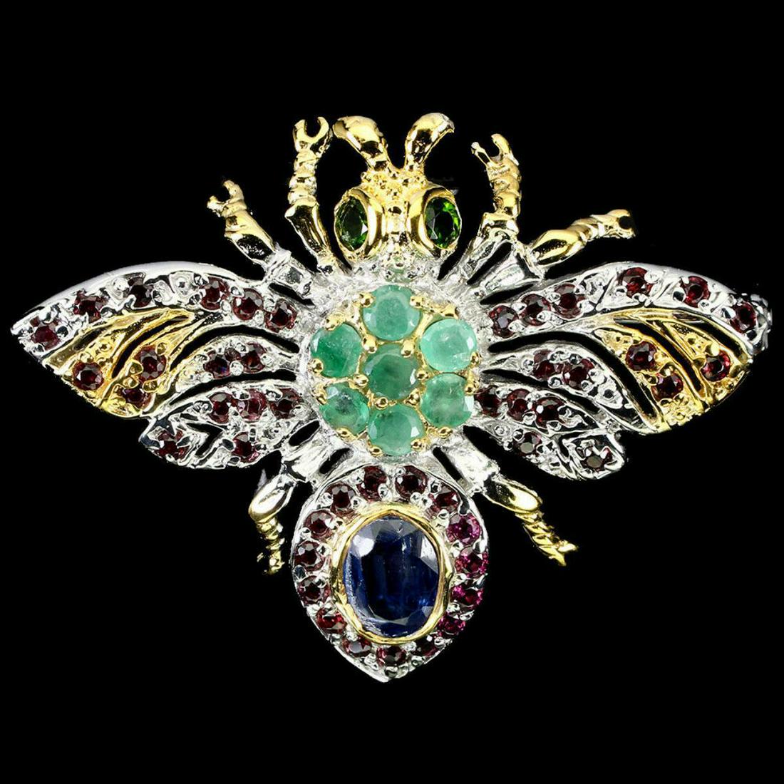 Natural Colombian Emerald & Rhodolite Garnet Brooch (1 of 1)