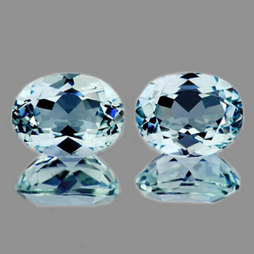 NATURAL BLUE AQUAMARINE PAIR [IF-VVS]: Natural AquamarineSIZE ( L x W x D ) : 6 x 5 mm;COLOR : Blue;SHAPE : Oval;QUANTITY : 2 pieces ;LUSTER : Excellent;CLARITY : IF-VVS;HARDNESS : 8;ORIGIN : Santa Maria de Itabira; TREATMENT : 100% Natura