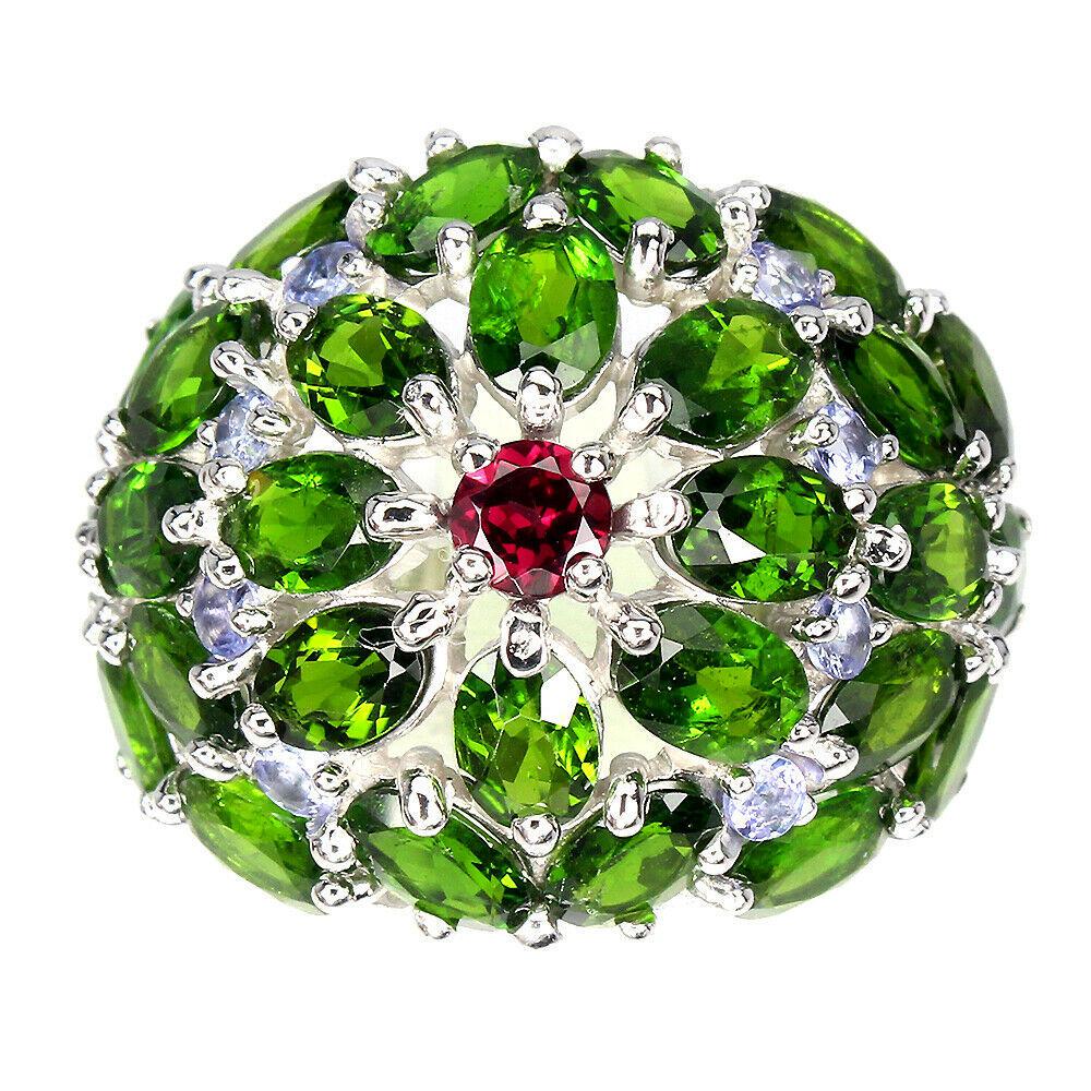 Natural Chrome Diopside, Tanzanite & Rhodolite Ring (1 of 2)