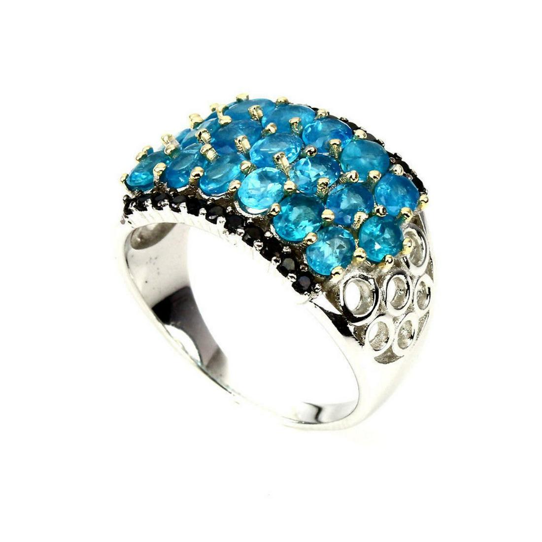 Natural Rare Brazil Neon Blue Apatite Black Spinel Ring (1 of 2)