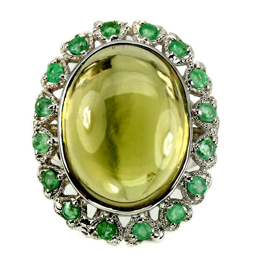Natural Lemon Quartz & Emerald 48.59 Ct Ring (1 of 3)