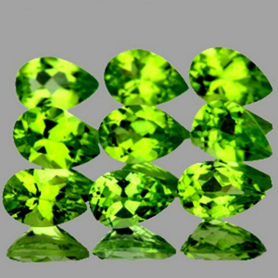 Natural Pear Green Peridot 9 Pcs{Flawless-VVS1}: Natural Peridot WEIGHT : 3.60 ; SHAPE : Pear SIZE ( L x W x D ) : 6.00 x 4.00 mm; QUANTITY : 9 pieces ( Perfectly Matched Set ) COLOR : Green Beat Color; CLARITY : Flawless-VVS1 (BEST QUALITY); ORIGIN