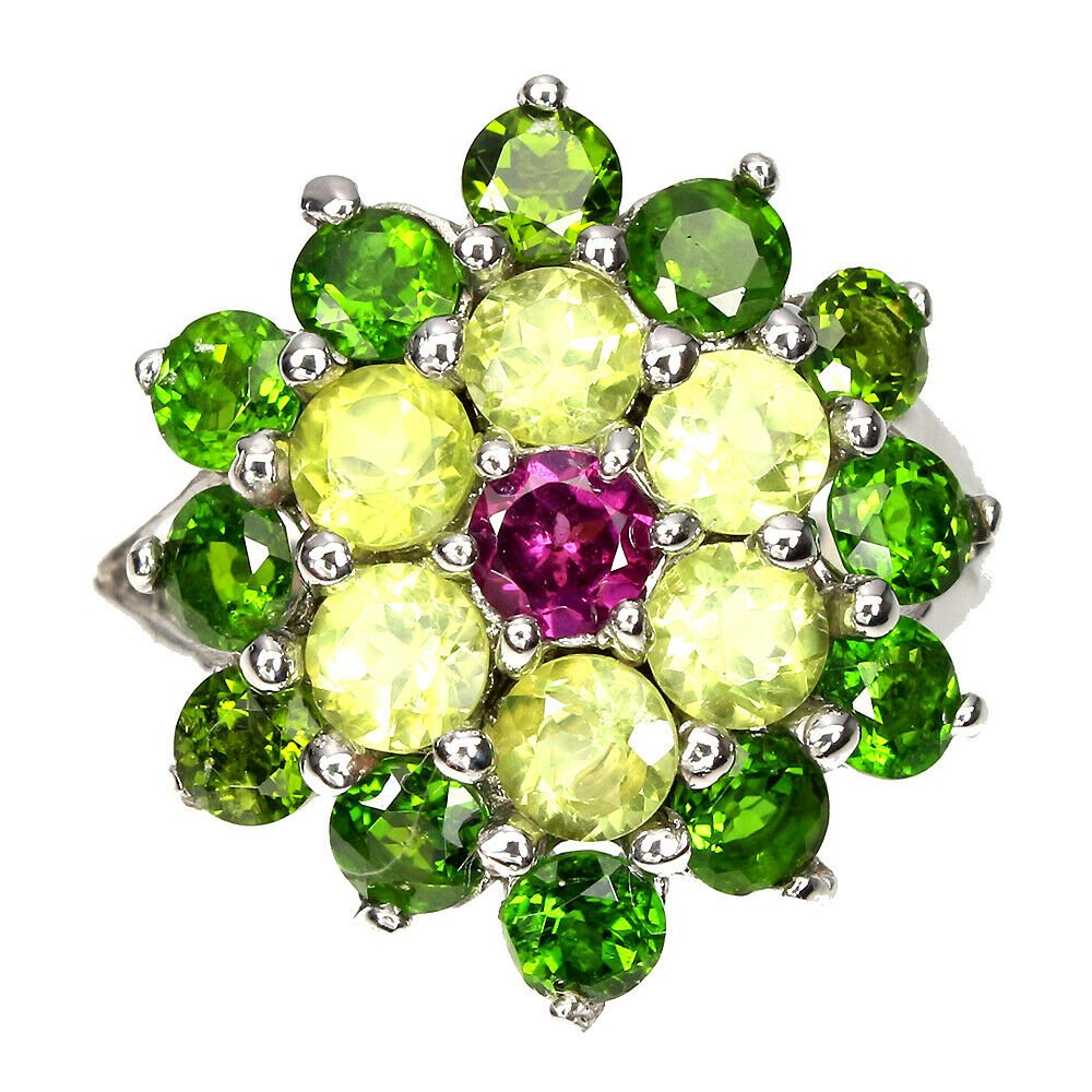 Natural Rhodolite Garnet Chrome Diopside Peridot Ring (1 of 2)