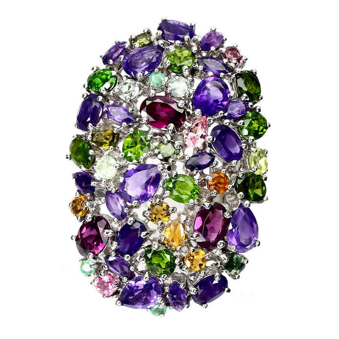 Natural Amethyst Ch-Diopside Emerald Tourmaline Ring (1 of 3)