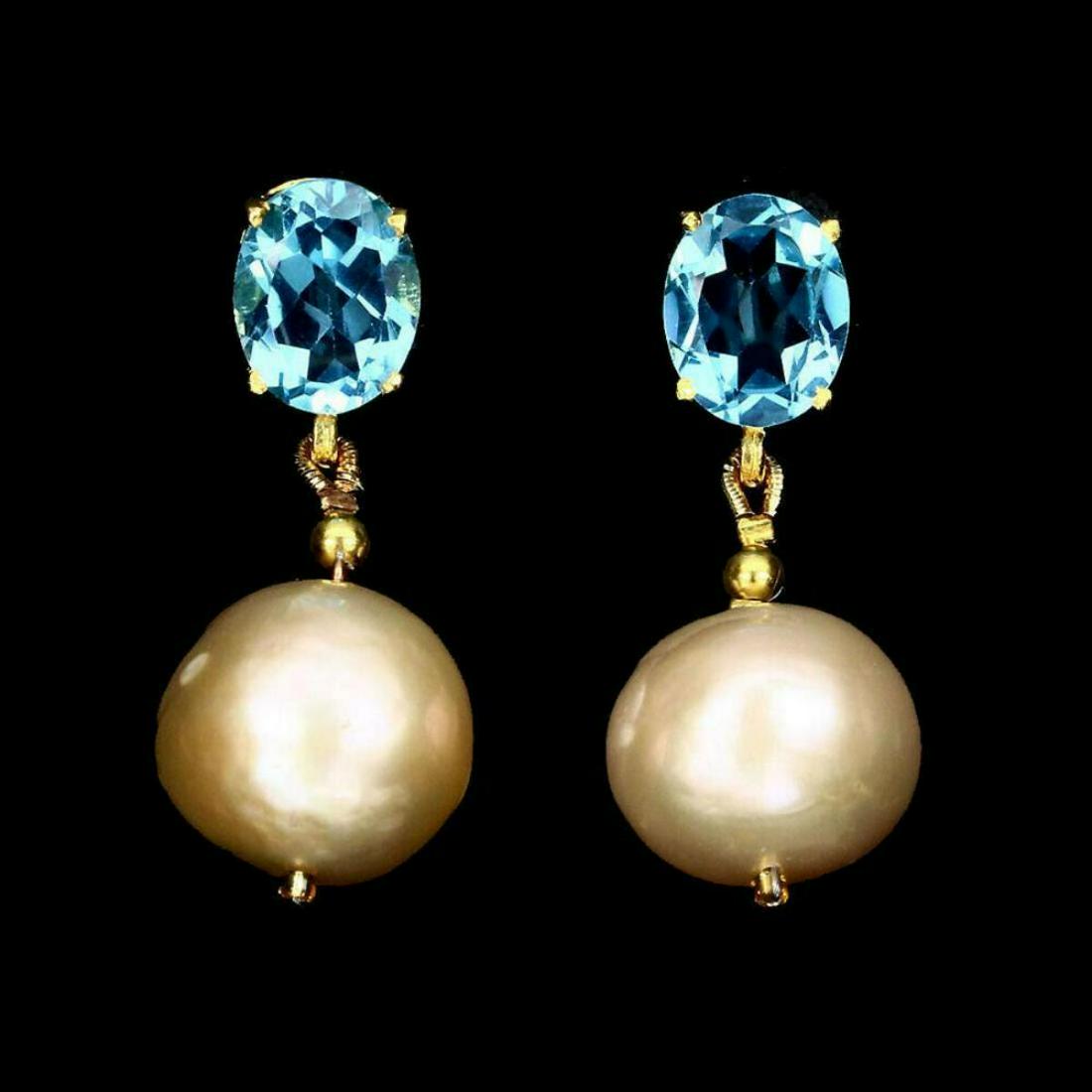 Natural Pearl & Swiss Blue Topaz Earrings (1 of 2)