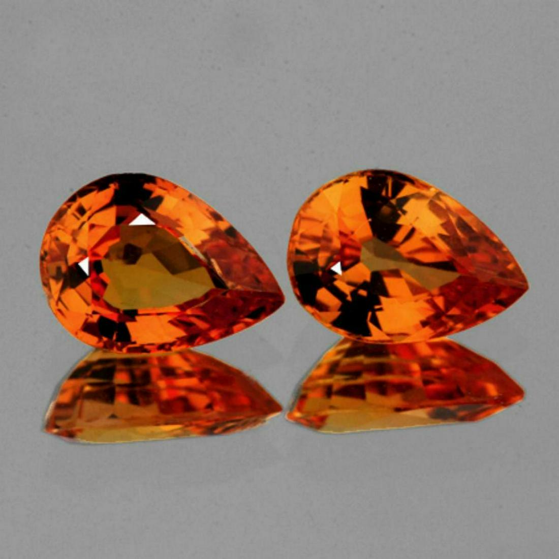 Mandarin Orange Spessartite Garnet Pair: Natural Spessartite Garnet ; SHAPE : Pear SIZE ( L x W x D ) : 7.00 x 5.00 mm QUANTITY : 2 pieces (Perfect Matching Pair) COLOR : Mandarin Orange CLARITY : Flawless-VVS ORIGIN : Nigeria HARDNESS : 7.5