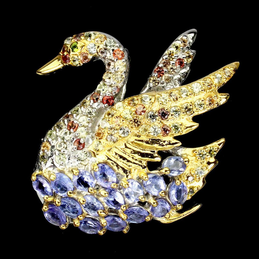 Natural Stunning Tanzanite & Sapphire Brooch (1 of 1)