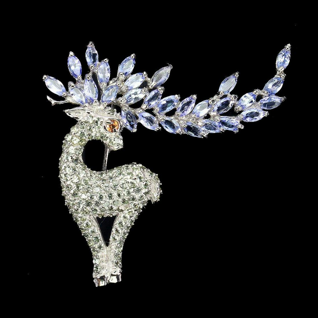 Natural Marquise Tanzanite & Sapphire Brooch: 925 STERLING SILVER;PLATE-14K WHITE GOLD;MAIN STONE----TANZANITE;OTHER GEMS-SAPPHIRE DIAMOND CUT;TOTAL WEIGHT-9.03 GRAM (TOTAL WEIGHT OF SILVER + STONE)DIMENSION-* STONE 1.5 TO 5.0 X 2.5 MM. * FACE BR
