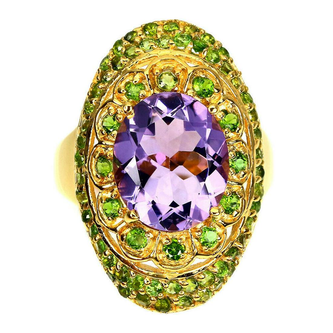 Natural Oval Amethyst Chrome Diopside Ring (1 of 2)