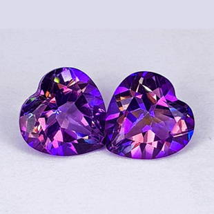 Natural Pinkish Purple Mystic Topaz Heart Pair: Natural Mystic Topaz; WEIGHT : 4.38 cts; SHAPE : Heart; SIZE ( L x W x D ) : 8.00 mm; QUANTITY : 2 piece; COLOR : Pinkish Purple Mystic Best AAA Color; CLARITY : Flawless-VVS1 - AAA Grade; ORIGIN :