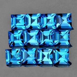 Natural Swiss Blue Topaz {Flawless-VVS1}: Natural Topaz ......... SHAPE : Square SIZE ( L x W x D ) : 4.00 mm QUANTITY : 12 pieces ( Perfectly Matched Set ) COLOR : Swiss Blue CLARITY : Flawless-VVS1 ORIGIN : Brazil HARDNESS : 8 LUSTER :