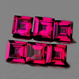 Natural Cherry Red Pink Rhodolite Garnet {Flawless-VVS}: Natural Rhodolite Garnet; WEIGHT : 4.50 cts; SHAPE : Square; SIZE ( L x W x D ) : 5.00 mm; QUANTITY : 6 pieces ( Perfectly Matched Set) COLOR : Cherry Red Pink; CLARITY : Flawless-VVS; ORIGIN : Umba