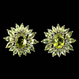 Natural Unheated Peridot Earrings: 925 STERLING SILVER;PLATE-14K WHITE GOLD;MAIN STONE-PERIDOT;TOTAL WEIGHT-4.52 GRAM (TOTAL WEIGHT OF SILVER + STONE)DIMENSION-* STONE 4.0 X 3.0 TO 9. X 7.0 MM.* FACE EARRINGS -18.0 X 18.0 MM.;MAIN