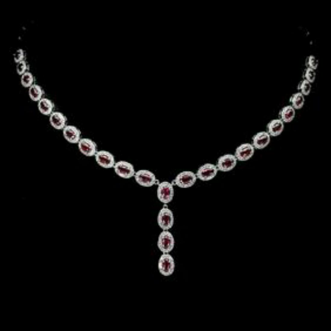 Natural Pigeon Blood Red Ruby Necklace: 925 STERLING SILVER;PLATE14K WHITE GOLD;RING SIZE/LENGTH (INCHES)18.5;MAIN STONE-Earth Mined RUBY;TOTAL WEIGHT-19.87 GRAM (TOTAL WEIGHT OF SILVER + STONE)DIMENSION-* STONE 5.0 X 3.0 MM. * CZ 1.0 MM. *