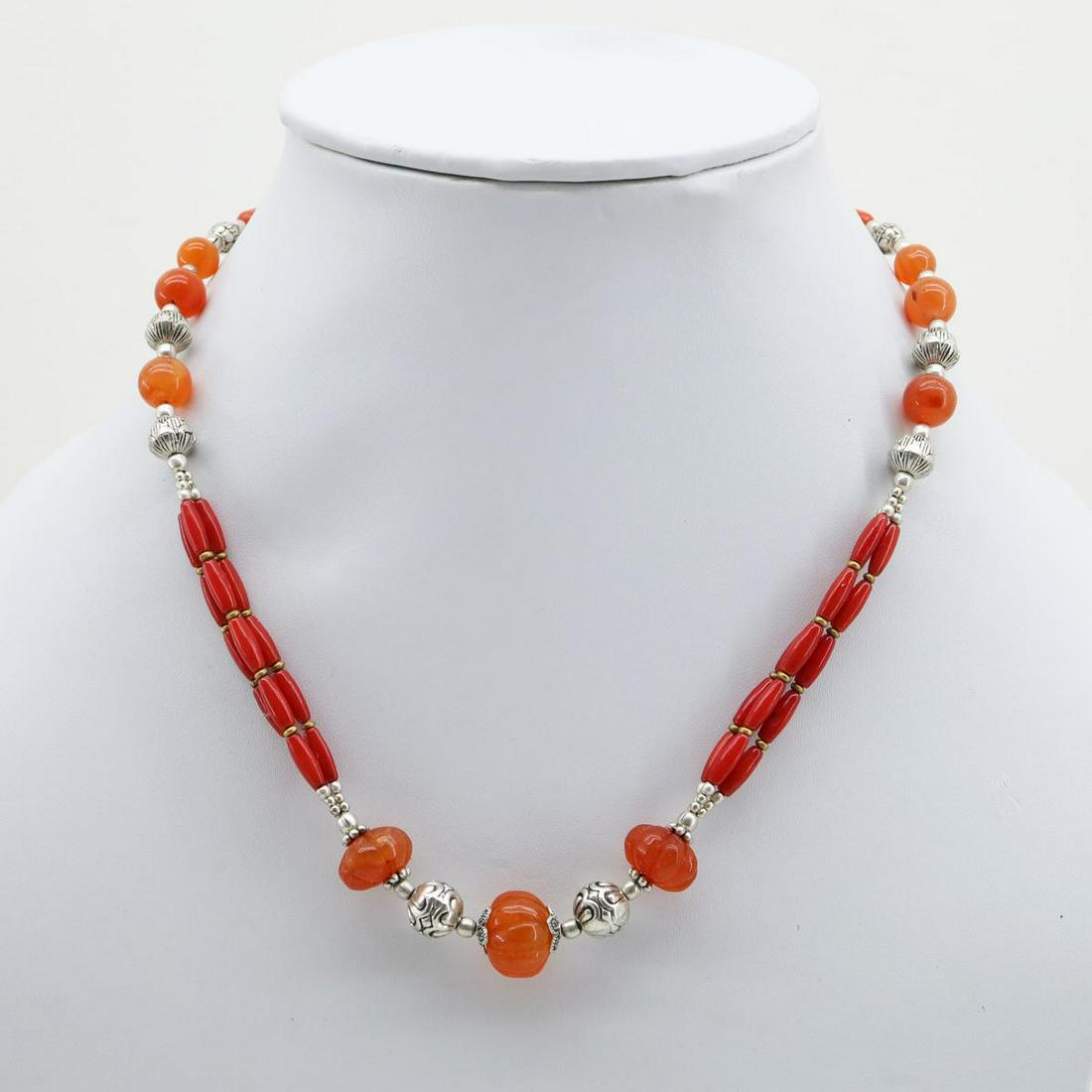 Tibet Natural Stone Tribal Queen Royal Necklace: Tibet Natural Stone Hand Made coral Necklace.......This elegant large Necklace was handcrafted in Tibet, the home of exquisite jewelry craftsmanship. The distinctive webbing patterns and variations of